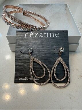cezanne Rose Gold Crystal Teardrop Earrings with Matching Bracelet